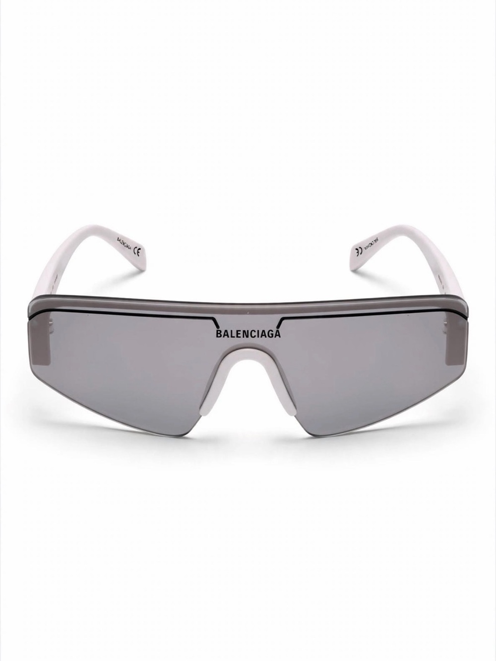 Balenciaga Shield Sunglasses with Gray Lens and White Temples